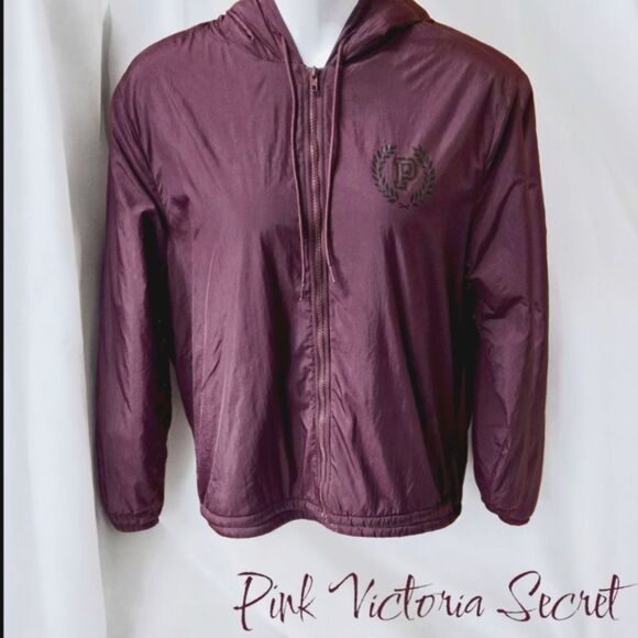 PINK VICTORIA SECRET Warm Maroon Hooded Sherpa Jacket Size M/L - Picture 1 of 16